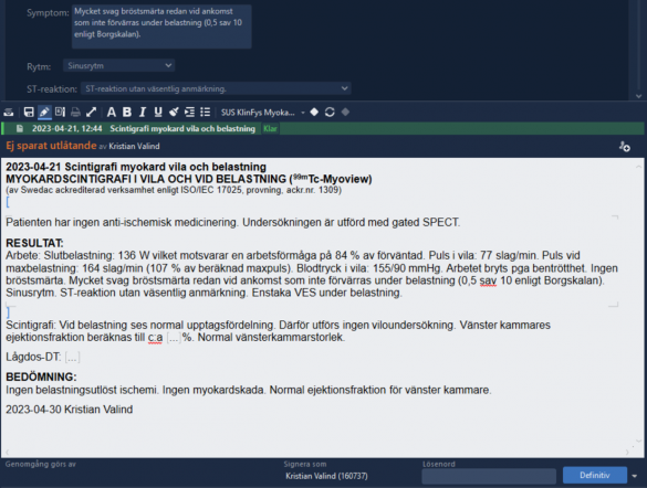 Kombination av textmall och Sectra Forms-svarsmall